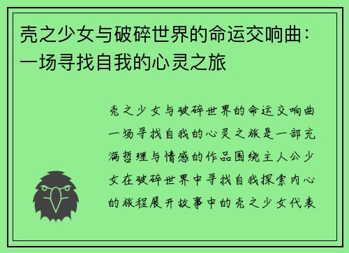 壳之少女与破碎世界的命运交响曲：一场寻找自我的心灵之旅