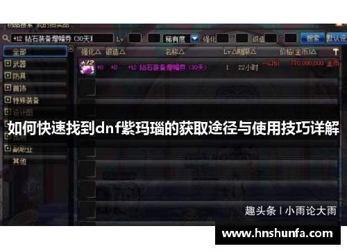如何快速找到dnf紫玛瑙的获取途径与使用技巧详解